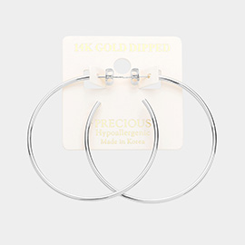 14K White Gold Dipped 2.1 Inch Metal Hoop Earrings
