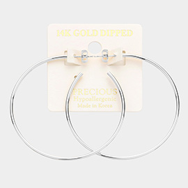 14K White Gold Dipped 2.3 Inch Metal Hoop Earrings