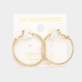14K Gold Dipped 1.25 Inch Textured Metal Hoop Earrings
