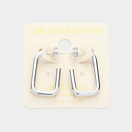 14K White Gold Dipped Metal Rectangle Hoop Earrings