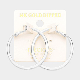 14K White Gold Dipped 1.5 Inch Metal Hoop Earrings