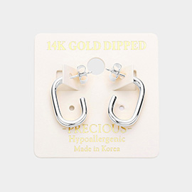 14K White Gold Dipped Metal Oval Hoop Earrings