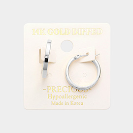 14K White Gold Dipped 0.75 Inch Metal Hoop Pin Catch Earrings