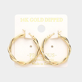14K Gold Dipped 1.2 Inch Braided Metal Hoop Pin Catch Earrings