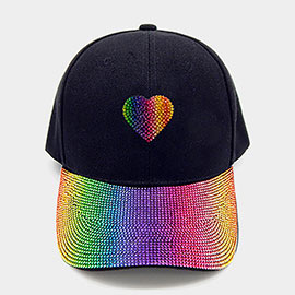 Rainbow Bling Heart Accented 
Baseball Cap