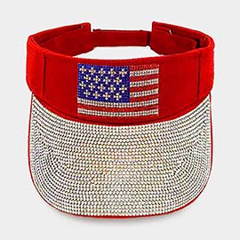 Bling American USA Flag Accented  Visor Hat