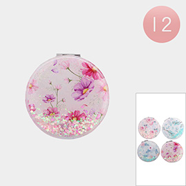 12PCS - Flower Printed Compact Mirrors