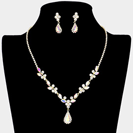 Teardrop Stone Accented Sprout Detailed Rhinestone Necklace