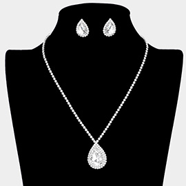Teardrop Stone Accented Rhinestone Necklace
