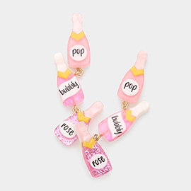 Pop Bubbly Rose Message Glittered Triple Resin Champagne Link Dangle Earrings