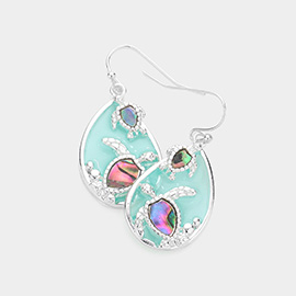 Abalone Turtle Pointed Abstract Teardrop Dangle Earrings