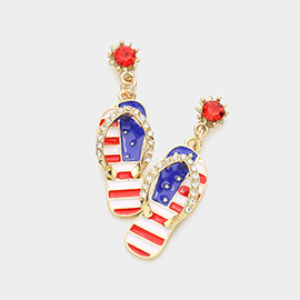 American USA Flag Enamel Flip Flop Dangle Earrings