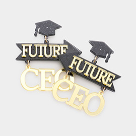 Resin Graduation Cap Future CEO Message Link Dangle Earrings