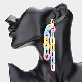 Colored Open Oval Link Dangle Earrings