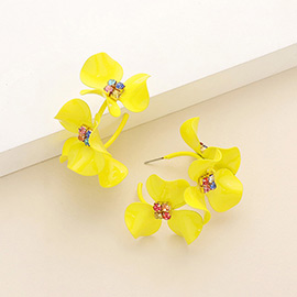 Colored Metal Triple Flower Hoop Earrings