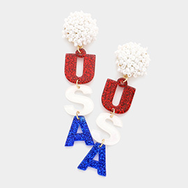 USA Glittered Message Link Dangle Earrings