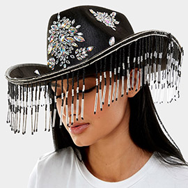 Bead Fringed Stone Embellished Hat