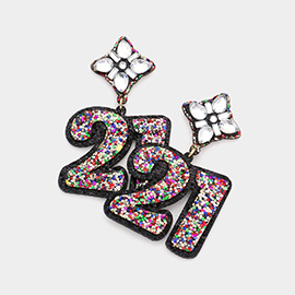 21 Birthday Glittered Confetti Message Dangle Earrings