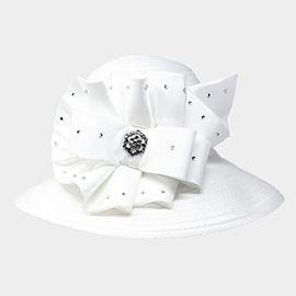 Stone Embellished Bow Accented Dressy Hat