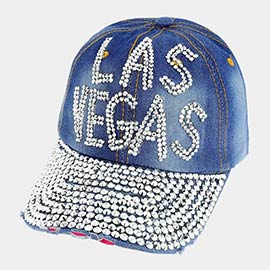 Studded Las Vegas Message Denim Baseball Cap