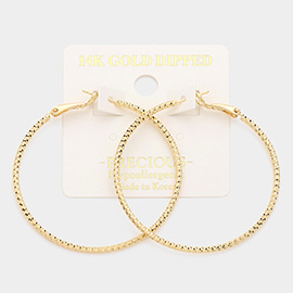 14K Gold Dipped 2 Inch Textured Metal Hoop Earrings
