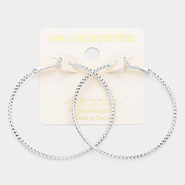 14K White Gold Dipped 2 Inch Textured Metal Hoop Earrings
