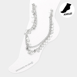 Rhinestone Metal Disc Link Double Layered Anklet