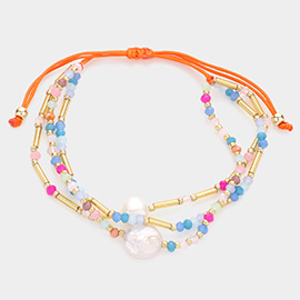 Pearl Accented Faceted Beaded Pull Tie Cinch Bracelet