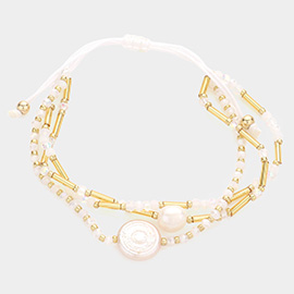 Pearl Accented Triple Layered Pull Tie Cinch Bracelet