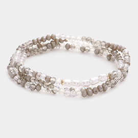 3PCS - Pearl Faceted Beaded Stretch Bracelets