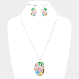 Colorful Flamingo Palm Tree Pendant Necklace