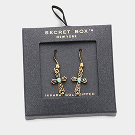 Secret Box _ 14K Gold Dipped Enamel Pointed Cross Dangle Earrings