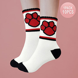 10Pairs - Game Day Paw Accented Color Block Socks