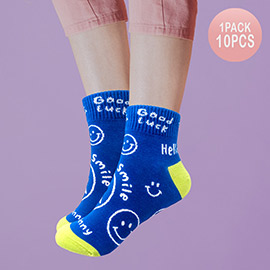10Pairs - Smile Hello Good Luck Message Patterned Socks