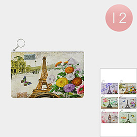 12PCS - Eiffel Tower Butterfly Flower Printed Pouch Bag