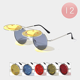 12PCS - Smiley Flip Round Sunglasses