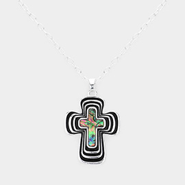 Abalone Accented Cross Pendant Necklace