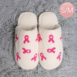 Pink Ribbon Print Soft Home Indoor Floor Slippers