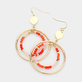 Faceted Beaded Open Circle Accented Dangle Earrings