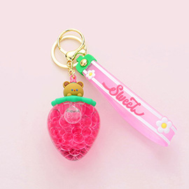 Bear Strawberry Sweet Message Wristlet Strap Keychain