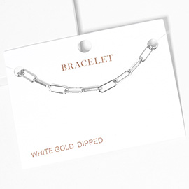 White Gold Dipped Open Metal Oval Link Bracelet