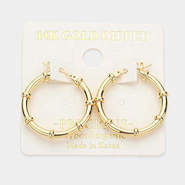 14K Gold Dipped 1 Inch Metal Bamboo Hoop Pin Catch Earrings