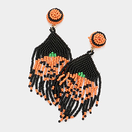 Pumpkin Detailed Seed Beaded Fringe Dangle Earrings