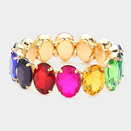 Rainbow Oval Stone Stretch Evening Bracelet