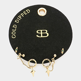Secret Box _ Gold Dipped Stone Embellished Geometric Metal 2Pairs Earrings