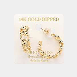 14K Gold Dipped 1 Inch Metal Chain Hoop Earrings