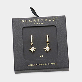 Secret Box _ 14K Gold Dipped CZ North Star Dangle Earrings