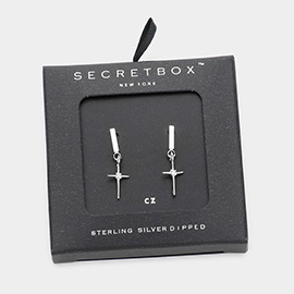 Secret Box _ Sterling Silver Dipped CZ Cross Dangle Earrings