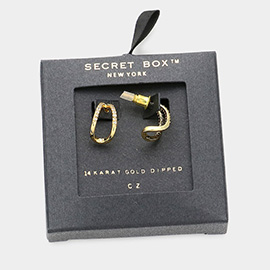 Secret Box _ 14K Gold Dipped CZ Embellished Open Hoop Earrings