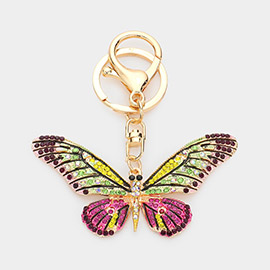 Rhinestone Embellished Metal Butterfly Keychain